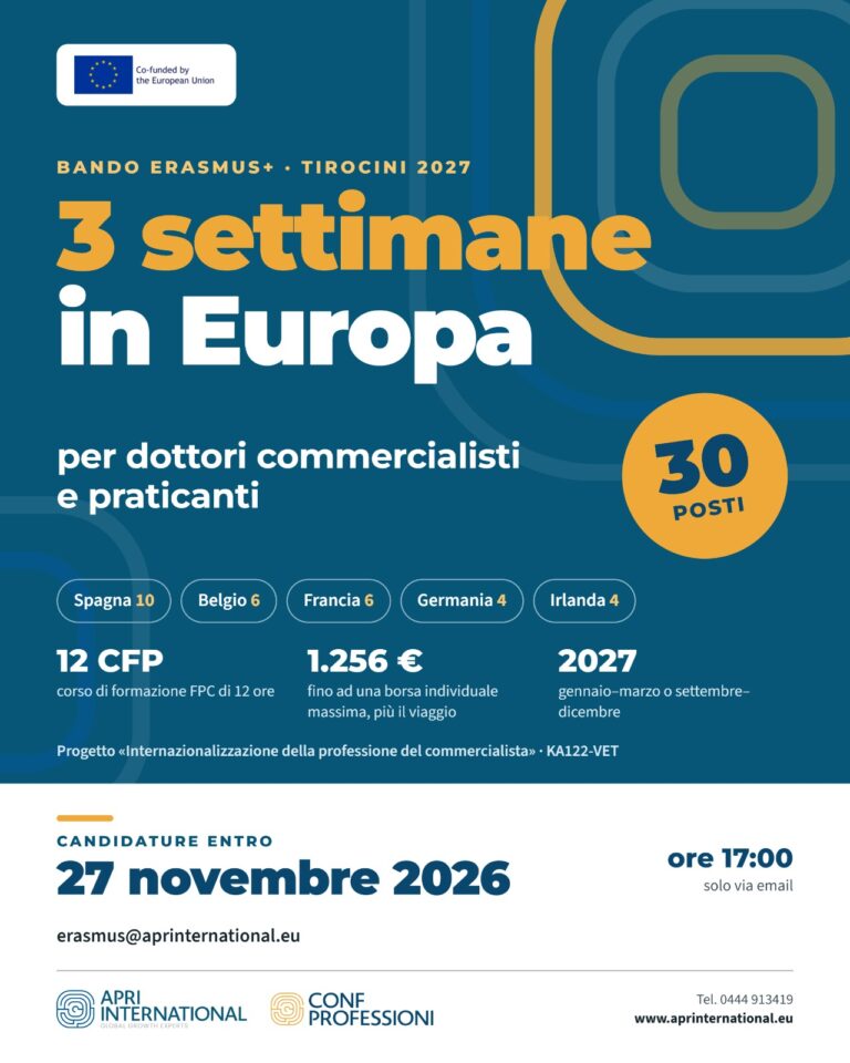 Seconda edizione progetto Erasmus+ &ldquo;Internazionalizzazione della professione del commercialista&rdquo; | APRI International